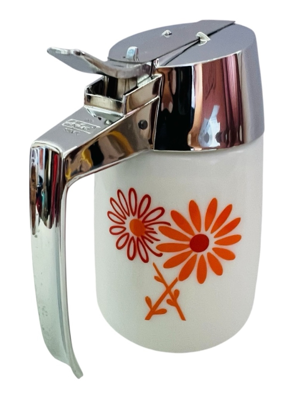 Vintage Milk Glass Daisy Flower Dripcut Syrup Dispenser
